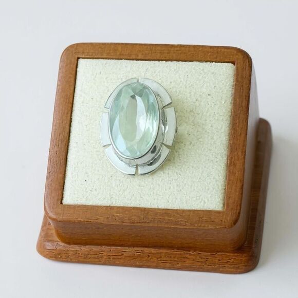 No Brand Jewelry - Sterling Silver Green Amethyst Ring – Elegant Faceted Prasiolite Gemstone Size 6